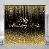 Lofaris Black Gold Glitter Custom Name Birthday Bash Backdrop